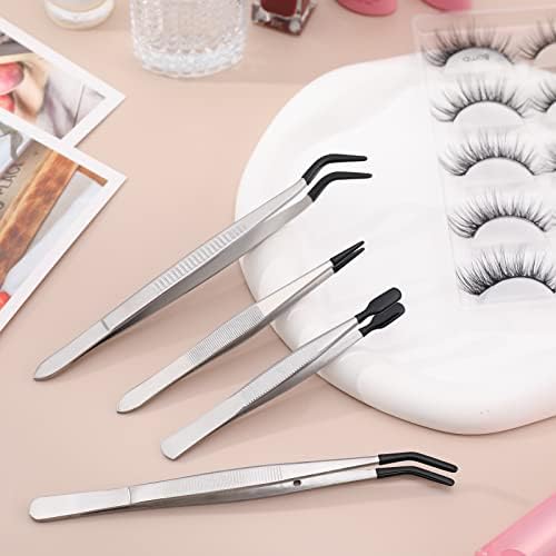 DragonflyDreams 4 Pieces Tweezers with Rubber PVC Coated Set