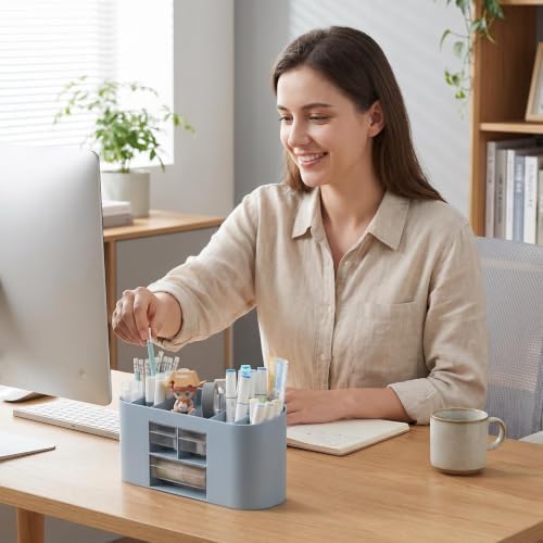 School Supplies Organizer with Drawers, Pen Holder, Blue