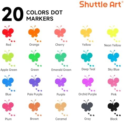 Shuttle Art Dot Markers, 20 Colors Washable Markers for Toddlers,Bingo Daubers Supplies Kids Preschool Children, Non Toxic Water-Based