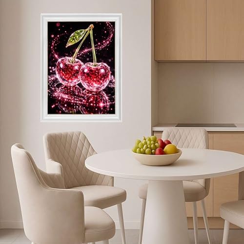 TYPUSOK Cherry Diamond Art Kits for Adults,Round Full Drill 5D Diamond Painting Kits for Beginners,Cherry DIY Diamond Dots Pictures Gem Art Kit,Home Wall Decor 12x16in