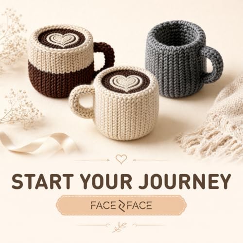 FACE N FACE DIY Crochet Coffee Mug Kit for Beginners – Handmade Yarn Latte Art Cup Craft Set with Yarn, Fiberfill & Step-by-Step Instructions – Easy Beginner Crochet Home Decor Gift for Adults