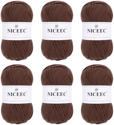 NICEEC 300g Soft Assorted Colors Yarn 100% Acrylic 870yds -Brown34#