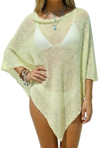 MAKABO Women's Off Shoulder Mesh Knit Cover Up Summer Beach Asymmetrical Vacation Bolero