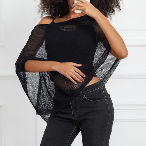 Women Sheer Poncho Top Knit Crochet Irregular Shrug Bolero Shawl Lightweight See Through Beach Cover Up