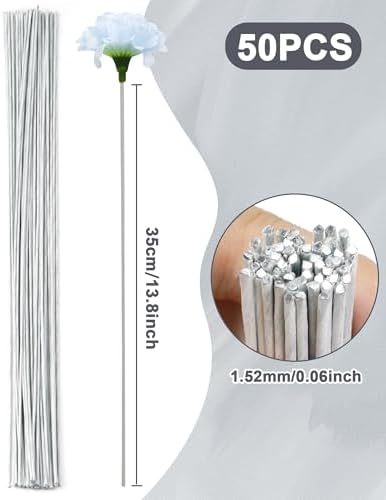 50 PCS FIVEIZERO 16 Gauge White Floral Wire Stems for Artificial Flower Making,Florist Wire,Flower Wires for Crafts,Alambre para Flores for Wreaths, Flower Arrangements and DIY Projects