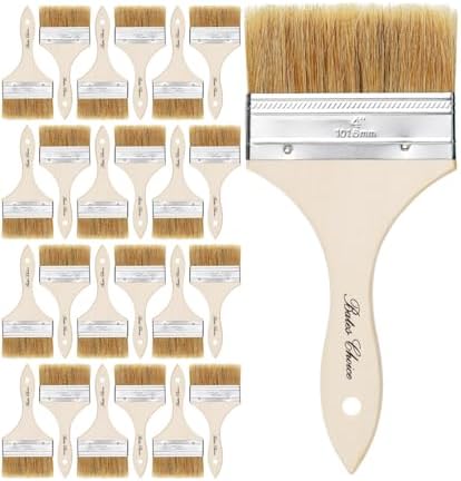 Bates- Chip Brushes, 4 Inch, 24 Pack, 4 Inch Paint Brushes with Ergonomic Wooden Handle, Natural Bristle