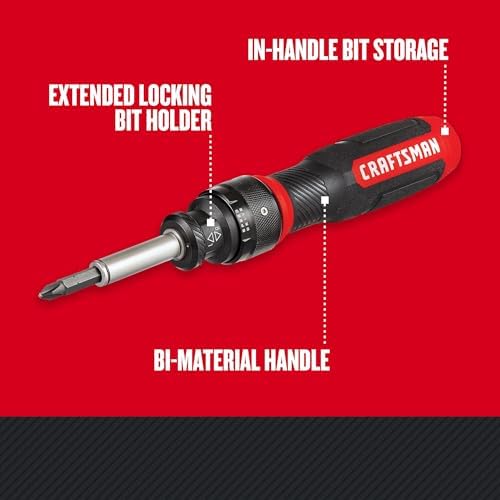 CRAFTSMAN Ratcheting Screwdriver,SpeedDrive,2” Double Ended Bits Included,Handle Holds Up To 6 Bits (CMHT68129),(Pack of 4)
