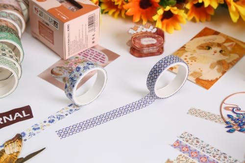 Autumn Botanical Washi Tape Set - 20 Rolls Fall Leaves Adhesive Tapes Arabesques Arts Decorative Masking Tape Sets for Craft, Kids, Scrapbook, DIY, Gift Wrapping (Green Autumn)