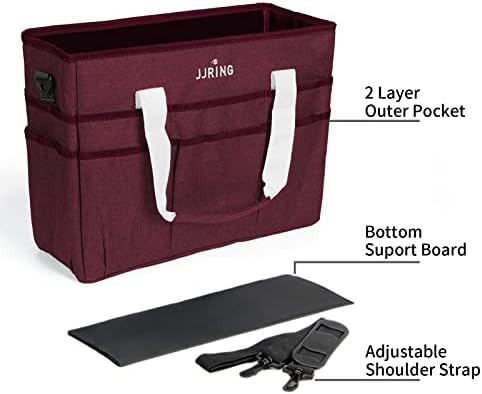 JJRING Craft Organizer Tote Bag Large Art Storage Caddy Dark Red | With Multiple Pockets For Sewing, Scrapbooking, School, Medical, And Office Supplies