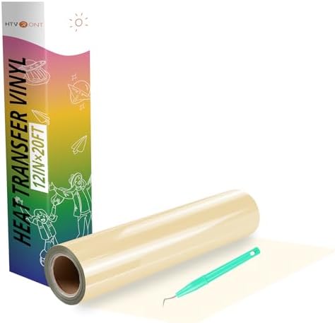 HTVRONT Heat Transfer Vinyl Cream HTV Rolls, 12" x 20ft