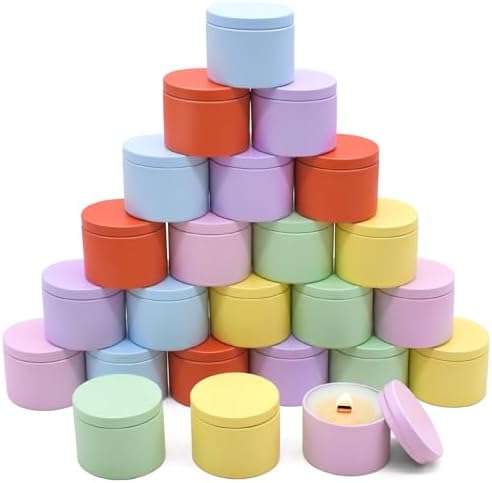 24-Pack 4oz Candle Tins with Lids, Metal Candle Jars for Candle Making, Empty Containers Vessels Bulk for Small Business & Beginners DIY Storage -Multicolor