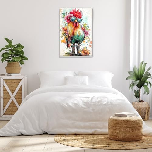 Bowetile Framed Paint by Numbers Chicken for Adults Beginners, Adults' Paint-by-Number Rooster Kits, Easy Adult Paint by Number Kits on Canvas, Acrylic Animals Number Painting for Home Decor, 8x12in