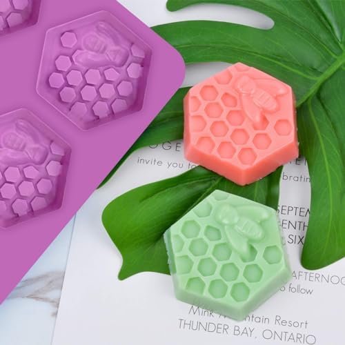 2 Pcs Honeycomb Soap Molds Bee Honey Silicone Molds Cake Molds Beehive Chocolate Mold Set for Home Handmade DIY Candle Muffin Baking Tray Lotion Bars Wax Melts Beeswax Tool (Purple)