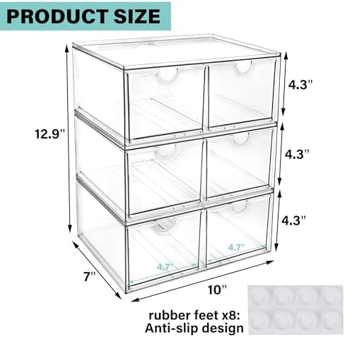 Prsildan 6 Small Drawers Stackable Storage Drawer Clear Acrylic Organizer