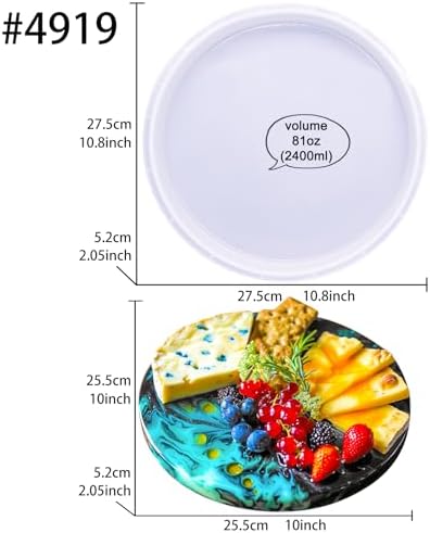 Cheese Board Resin Mold Round Large 10inch Make Epoxy Table Serving Tray Cutting Block Platter