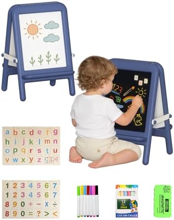 Tabletop Art Easel for Kids with Whiteboard & Chalkboard, Blue