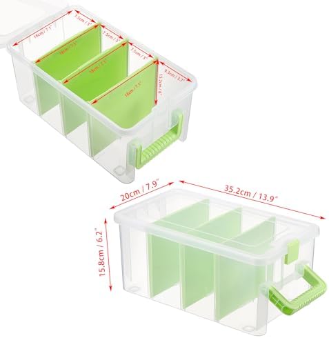 BTSKY Clear Plastic Dividing Storage Box with 4 Deep Compartment Sewing Box