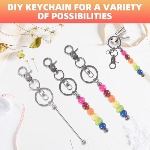 48 Pcs Beadable Keychains Bars bulk - 24 Silver DIY Metal Beaded Keychain Making Kit + 24 Bags Included, Bead Keychain Supplies,Blank Key Chain, Perfect for Women, Men, Mother's Day, Birthday Gift