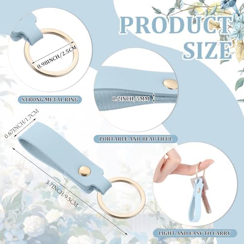 Wavyknot 50 Pcs Leather Keychain Blanks, 3.7 x 0.7 Inches, light Blue