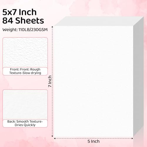 84 Sheets Watercolor Paper 5x7, 110lb/230gsm Cold Press Watercolor Paper