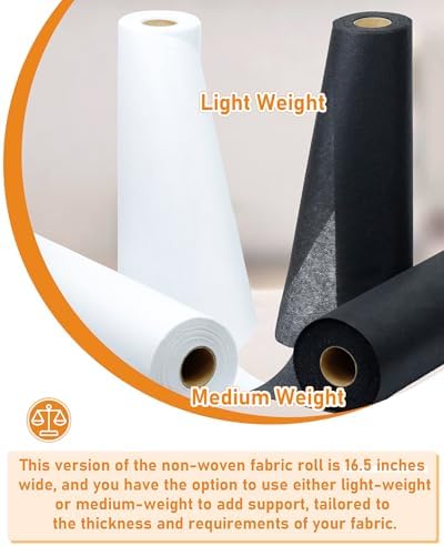 PLANTIONAL Medium Weight Black Iron-On Non-Woven Fusible Interfacing: 16.5" x 30yds Medium Weight Non-Woven Interfacing Iron On Polyester Single-Sided Interfacing for DIY Crafts Supplies