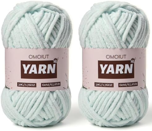 2 Packs Plush Chenille Chunky Crochet Yarn - Baby Yarn for Crocheting Soft - Velvet Yarns Knitting for Blankets Crafts - Fluffy Amigurumi Yarns 100g/131yds (2 Pale Cyan)