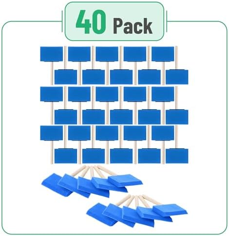 Bates- Foam Paint Brushes, 4 Inch, 40 Pack, Blue Foam Brushes for Painting with Lightweight Wooden Handles