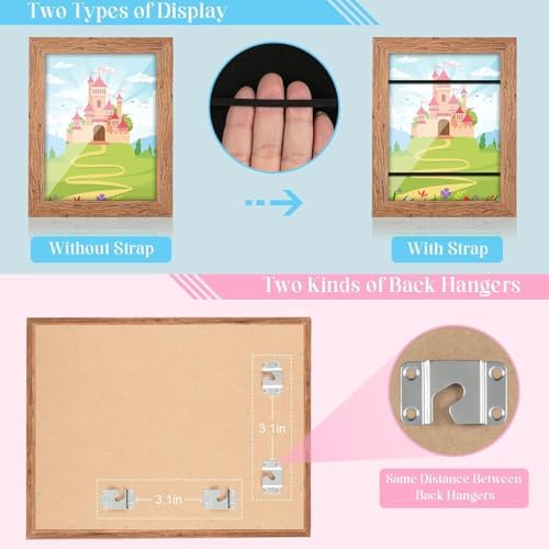 GULETHUN [2-Pack] Kids Art Frames, 9x12 Front Opening Kids Artwork Frames Changeable, Dark Wood Grain Artwork Display Storage Frame for Wall, Holds 50 Pcs, for 3D Picture, Crafts, Children Drawing