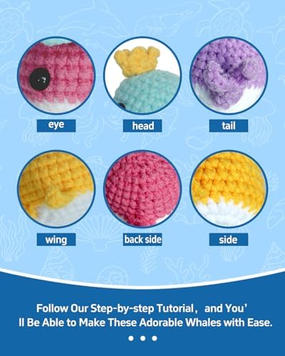 Fortilo Crochet Kit for Beginners 4PCS Colored Whale