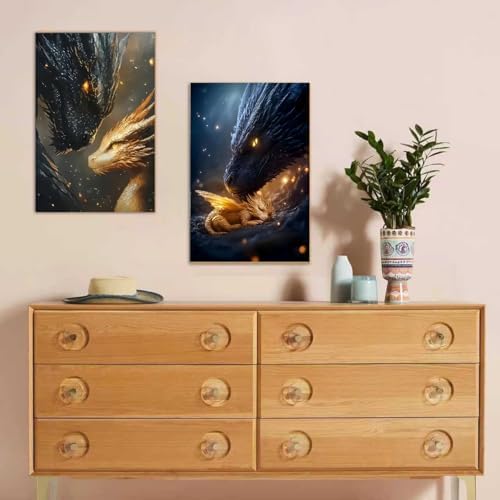 KYOQFVN 2 Pack Dragon Paint by Numbers Kit for Adults Beginner with Framed, Dragon Paint by Number Kits for Adults Beginner, DIY Painting by Number Kits for Home Wall Decor 8x12inch