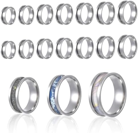 Ring Blanks, 14 Pcs Stainless Steel Finger Rings Grooved Core Inlay Blank Rings US Size 6/7/8/9/10/11/12 Empty Ring Blanks for Jewelry Making Kit Supplies