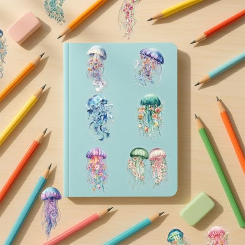 50PCS Floral Jellyfish Stickers for Journaling - Clear Watercolor Ocean Fantasy Scrapbook Stickers, Botanical Marine Life Aesthetic Decals for Planner, Junk Journal, Collage, Crafts Decoration