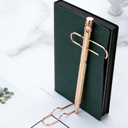 12Pcs Pen Holder Clips - Metal Pen Holding Paper Clips for Notebooks, Decorative Pencil Clip Organizer, Multi-Functional Bookmark & Card Holder for Desk Organization