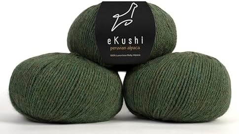 100% Baby Alpaca Yarn for Knitting & Crocheting - Set of 3 Skeins of Premium Yarn DK - Lightweight, Hypoallergenic & Thermal Peru Made - Ideal for Delicate Projects (M024 - Green)
