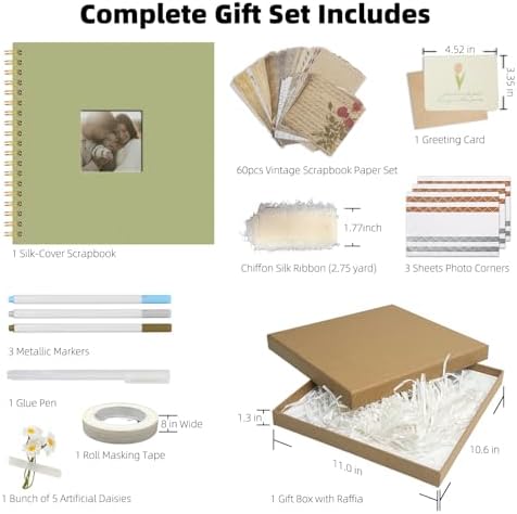 Vienrose Scrapbook Album Gift Set, 10x10 Inch, 80 White Pages, Light Green