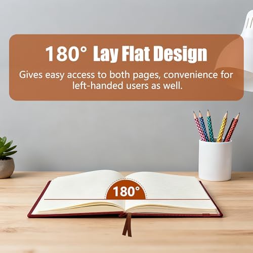 Lined Journal Notebook, A5, 192 Pages 100 GSM Thick Paper, Hardcover Leather College Ruled Journal for Writing, Men Women, Journaling, Daily, Work, Office, Home School Business(Burgundy)