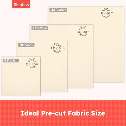 12 PCS Beige Embroidery Fabric for Embroidery Garment Craft, Pre-Cut Natural Cotton Embroidery Cloth Fabric, 4 Different Sizes Embroidery Cloth Squares (5.9 to 11.8inch)
