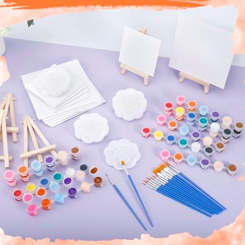 24Set Canvas and Easel for Painting, Washable Acrylic Set, 12 Color