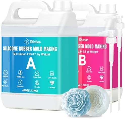 JDiction Silicone Mold Making Kit, 5lb(80oz) Super Elastic Liquid Silicone for Molds Making, Fast Cure Soft Mold Making Silicone Rubber for Casting Resin Molds/Silicone Molds/Candle/Soap Molds