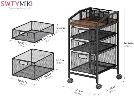 SWTYMIKI Rolling Utility Cart with Drawers - Under Desk Storage Cart with DIY Divider & Lockable Wheels, Multi-Functional Craft Art Supply Organizer for Office, Vanity, Craft Room & Studio Black