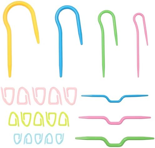 22 Piece Crochet and Knitting Tools Accessories Kit - Plastic Cable Needle Stitch Holders and Locking Ring Stitch Markers