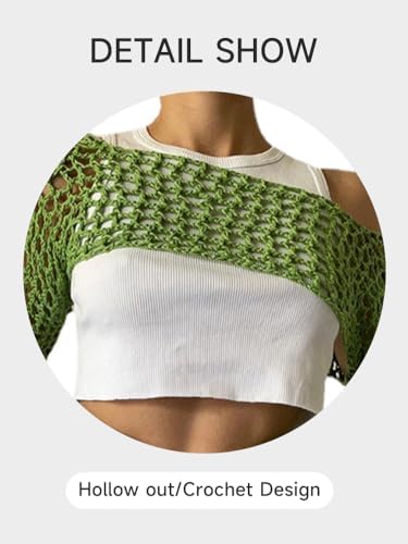 KEOMUD Women Crochet Tops Y2K Hollow Knit Bolero Shrug