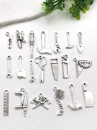 WOCRAFT 120pcs Antique Silver Tool Charms for Jewelry Making Alloy Tool Fathers Day Charms for DIY Crafts (SN014)