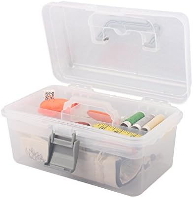 Multipurpose Plastic Storage Container Box with Handle and Latch Lock, Clear Gray