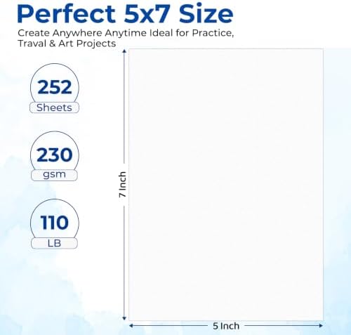 252 Sheets Watercolor Paper 5x7, 110lb/230 GSM Cold Press Water Color Paper