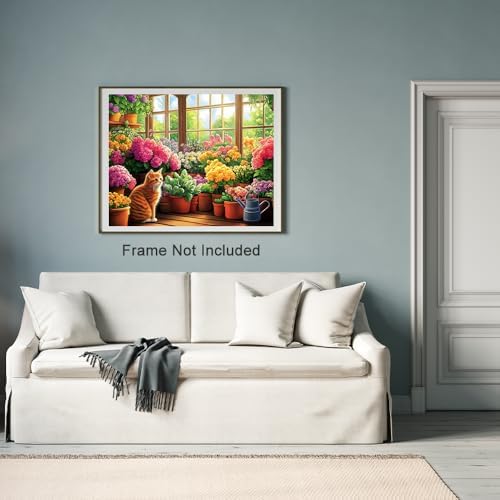 Natuyalo Paint by Numbers for Adults Cat in Garden, DIY Painting by Numbers Kit on Canvas, Flowers Easy Acrylic Paint by Number for Beginners Home Wall Art Decoration 16x20 Inch