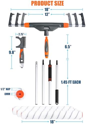 10pc 12"-18" Adjustable Large Paint Roller Kit with Aluminum Extension Pole
