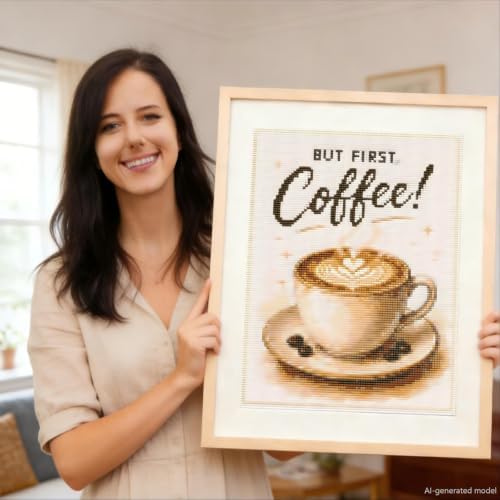 TOPCLTV Coffee Cup Diamond Art Kits for Adults - 5D Full Round Drill Diamond Painting Kit for Beginner, DIY Crystal Gem Art for Kitchen & Coffee Bar Decor,Relaxing Hobby Woman Gift 12x16 Inch