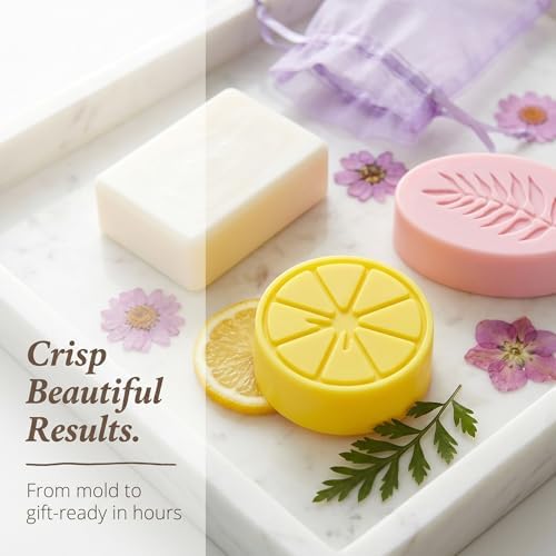GLYNORKS Silicone Soap Molds for Soap Making, 20pcs Soap Molds Kit with Rectangle, Lemon & Leaf Designs, 10 Gift Bags, 6 Cards & 30 Dried Flowers, DIY Soap Making Supplies Kit for Adults