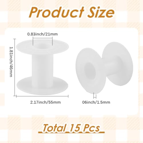 SUNNYCLUE 15Pcs 2.17in Empty Spool Ribbon Plastic Spool White Weaving Cord Wire Thread Chain Tape Organizer Holder Bobbin for Sewing Embroidery Yarn Arts Crafts Crochet Stitch Supplies Women Adults